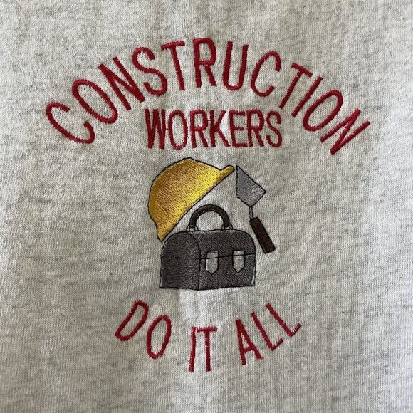 VTG Lee “Construction Workers Do It All”Heavyweight Gray Sweater Pullover XL USA - Picture 2 of 13